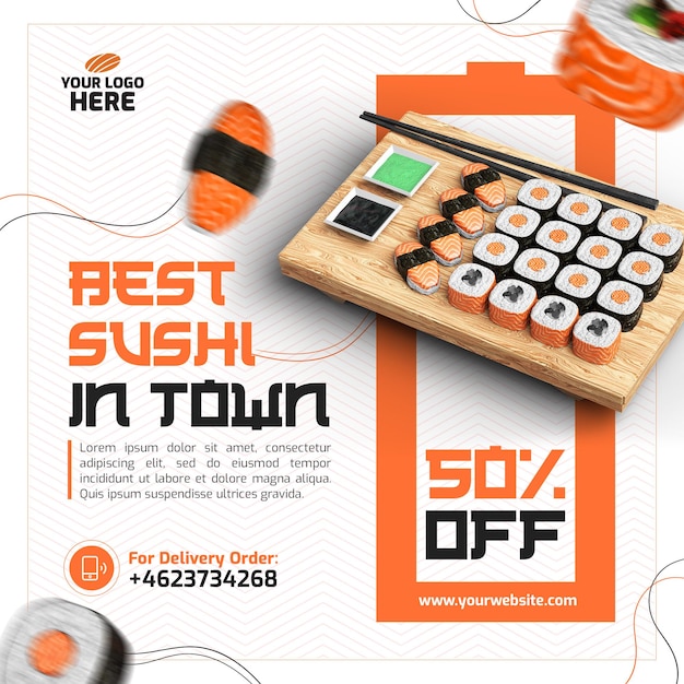 Template social media feed asian food sushi