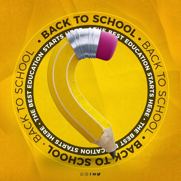 Template social media feed seal back to school with 3d pencil for compositions