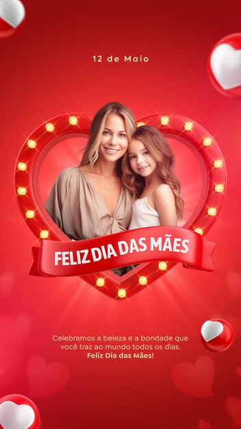 PSD template social media happy mothers day in portuguese brazil post stories