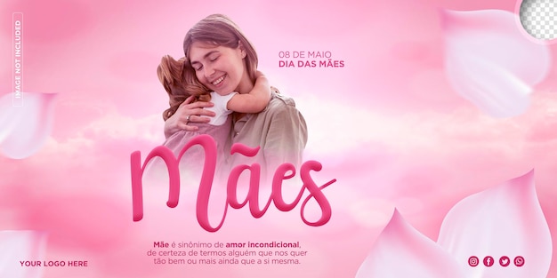 Template social media mother's day in portuguese 3d render for marketing campaign dias das maes