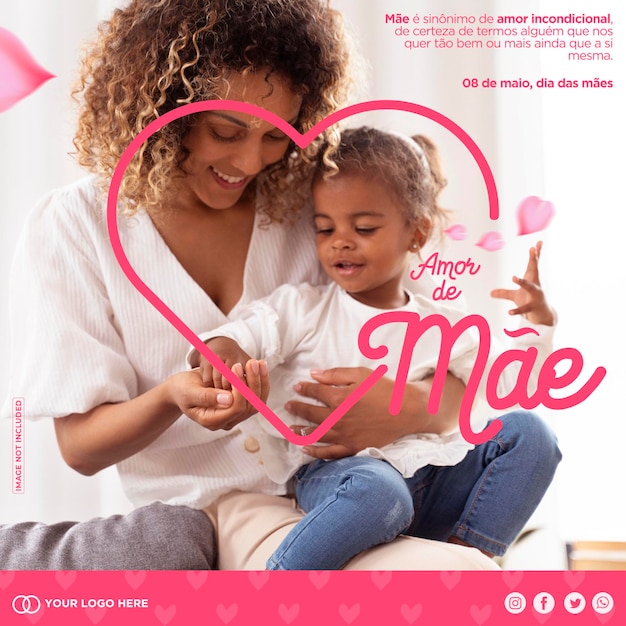 Template social media mother's day in portuguese 3d render for marketing campaign dias das maes