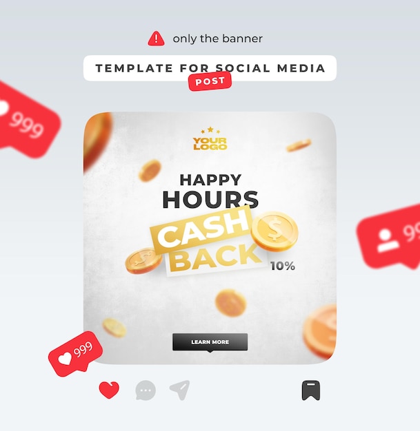 Modello per social media post happy hour cashback 10 percento