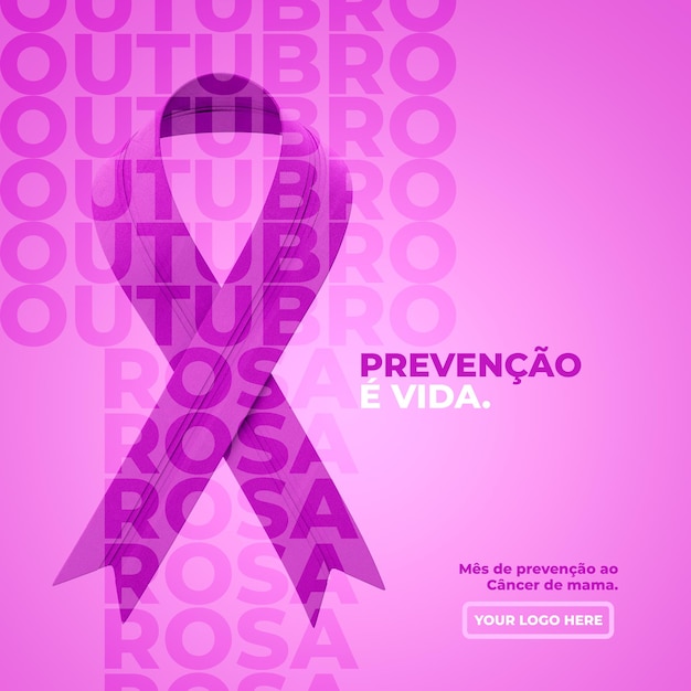 PSD template social media post instagram in portuguese brazil october rose breast cancer prevention