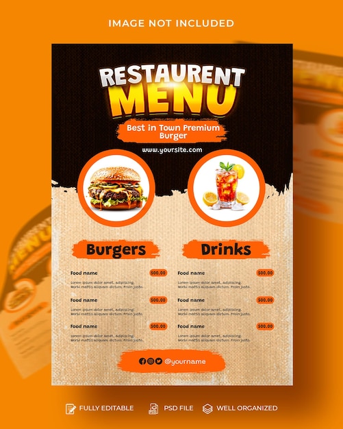 Template voor de menu flyer van het restaurant