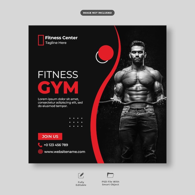 PSD template voor een post op sociale media over fitness in de sportschool