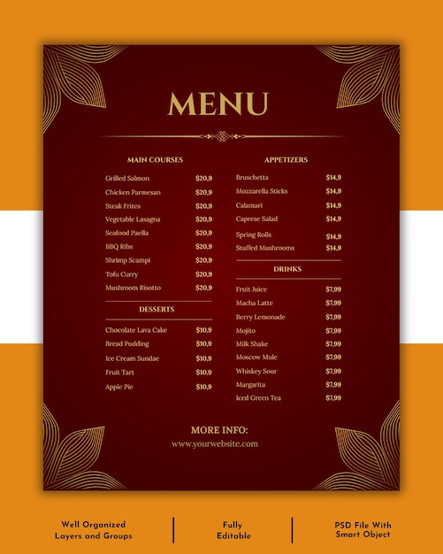 Template voor het ontwerpen van posters voor restaurantmenu's