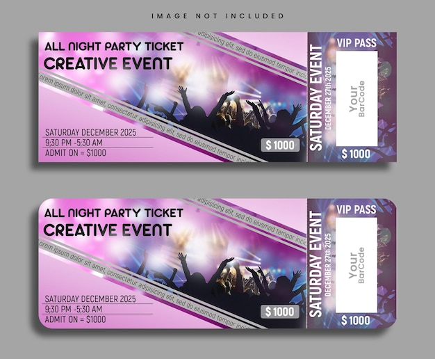 Template voor kaartjes voor live concerten en avondfeesten