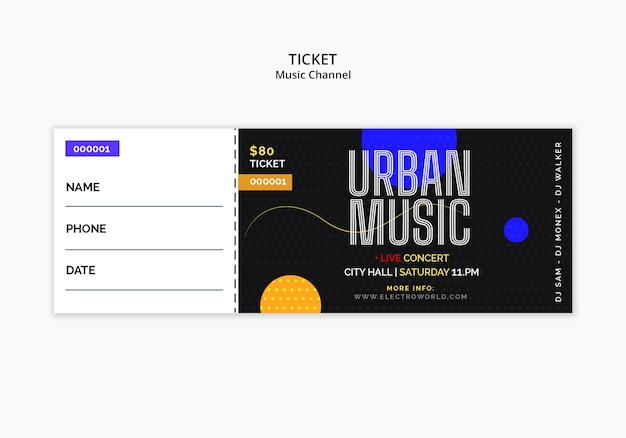 PSD template voor muziekkanaalticket