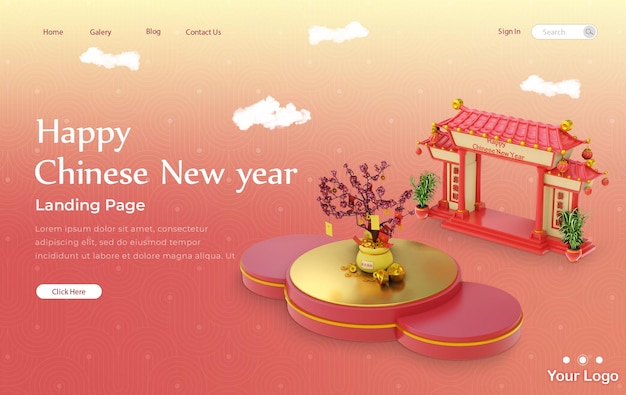 PSD template website design lunar festival big sale decoration with gate and big shopping discounts