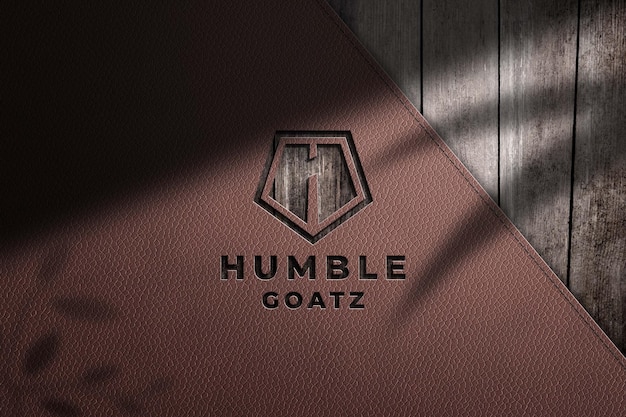 Templates mockup branding leather wood  logo