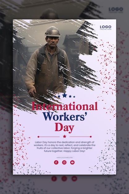 Template psd happy labor day usa happy gesture lavoratore celebrazione illustrazione con acquerello