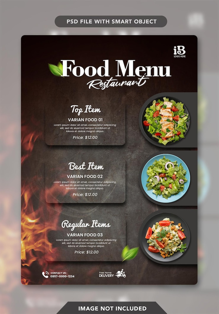 PSD templates voor het ontwerpen van flyers voor voedingsmenu's in restaurants