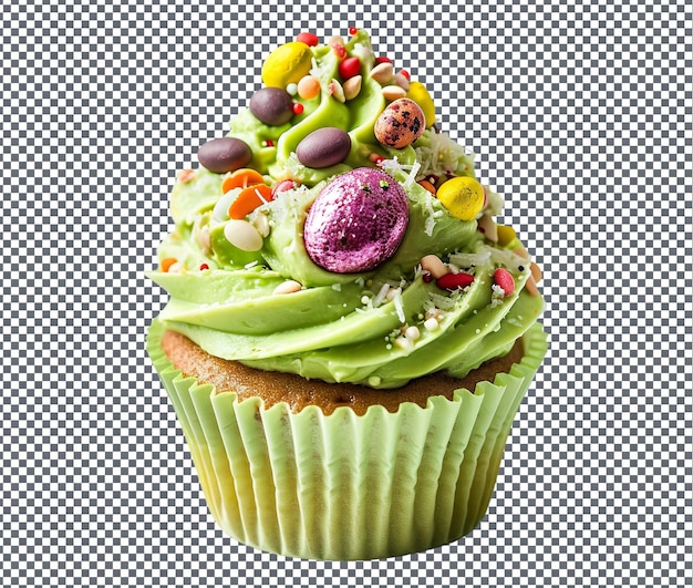 Tempting easter themed cupcake guacamole isolated on transparent background