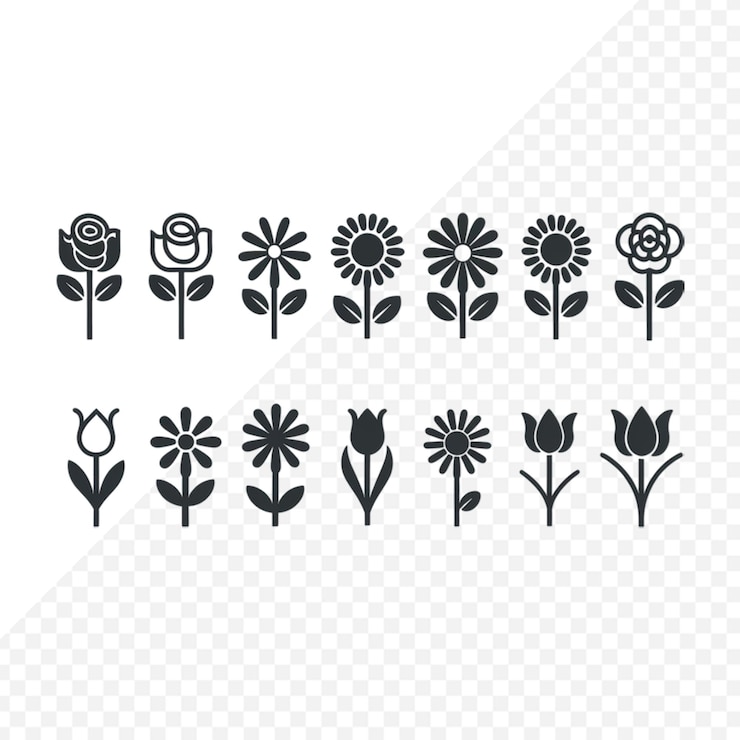 PSD 10種類のチューリップ 春の花 紫 赤 黄色 黒 透明