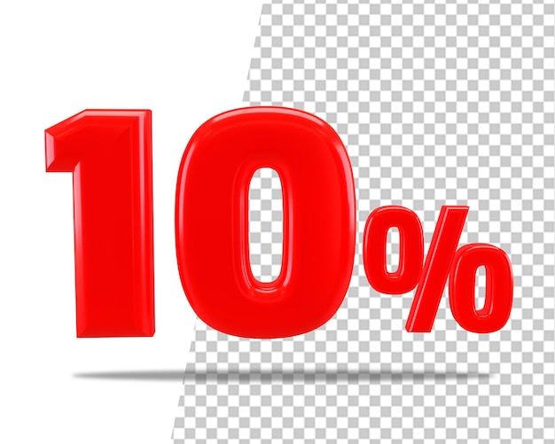 Ten percent off 10 sale red icon 3d render