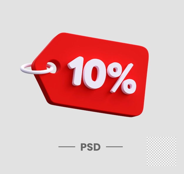 Ten percent sale bright 3d icon red color discount price tag