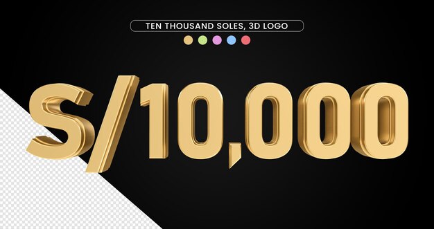 PSD ten thousand peruvian soles with gold texture, symbol in 3d numbers