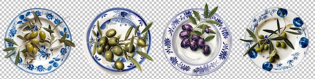 PSD tender olives on a branch set isolated on transparent background