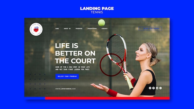 PSD tennis concept bestemmingspagina sjabloon