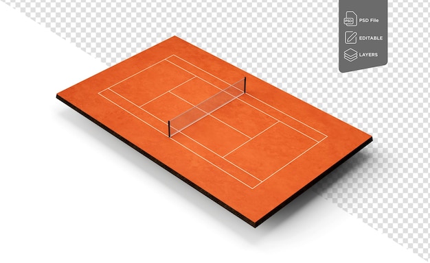 PSD tennis court clay top view field with markings play on red clay court tennis net ilustracja 3d