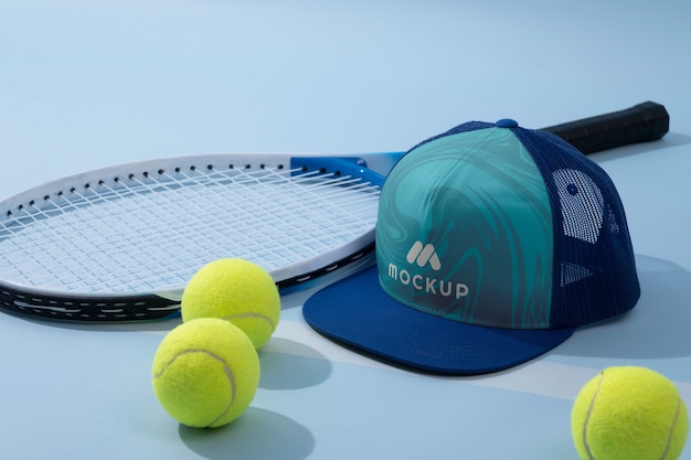 PSD tennis essentials with 80s aesthetic