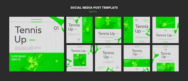 PSD collezione di post instagram di giochi di tennis con stile verde neon