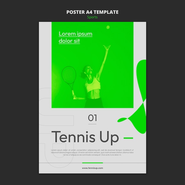 Modello di poster verticale di gioco di tennis con stile verde neon