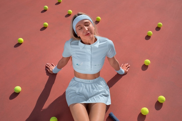 PSD tennis outfit mockup with 80s aesthetic