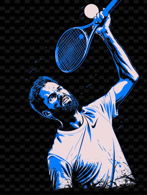 PSD giocatore di tennis che serve la palla con un potente swing pose con de illustrazione flat 2d sport backgroundt