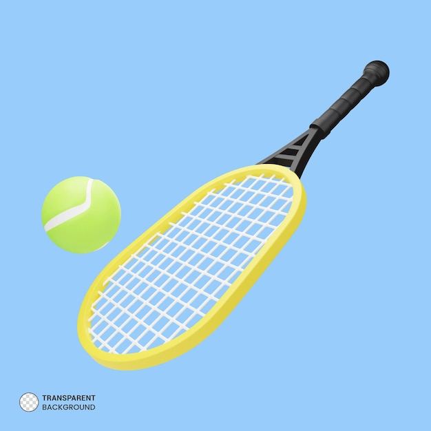 Icona di racchetta e palla da tennis illustrazione di rendering 3d isolata