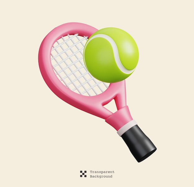 Tennis racket met ballen geïsoleerd sport fitness en spel symbool icoon 3d render illustratie