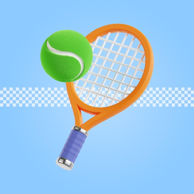 Tennis racket with ball 3d render illustration isolated premium psd