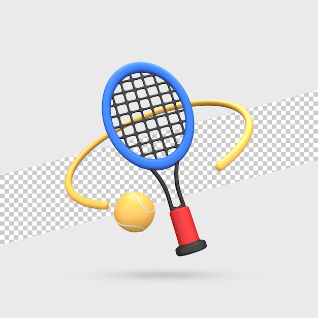 ボール3dレンダリング付きテニスラケット