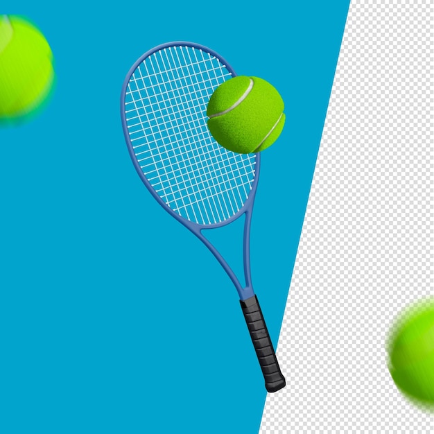 PSD tennis rackets with ball 3d illustration