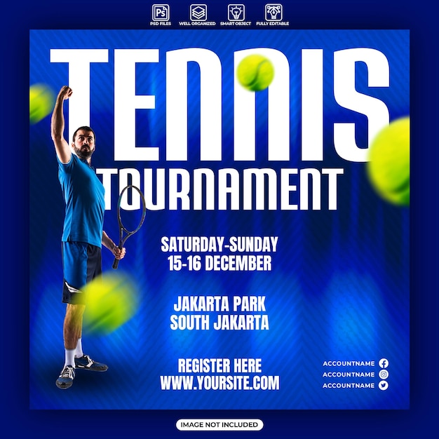 PSD modello di poster e banner del torneo di tennis