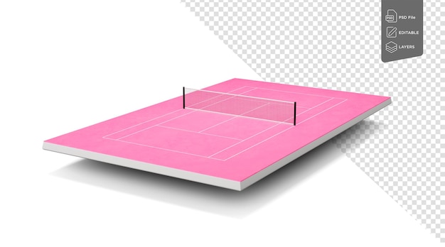 Tennisbaan met netto roze kleuren stijl met schaduwen minimalistische zijweergave 3d illustratie