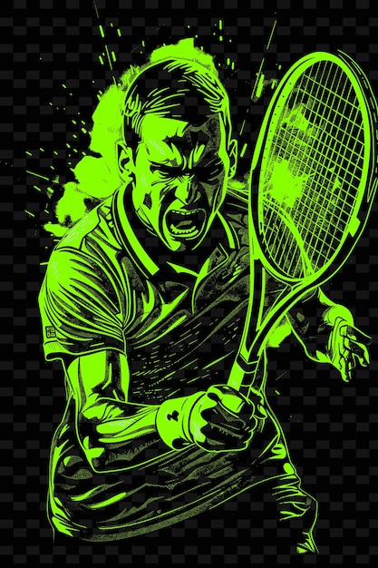 PSD tennisspeler die met een krachtige voorhand met een racket zwaait, poseert een illustratie flat 2d sport backgroundn