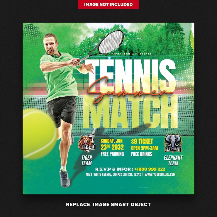 PSD tenniswedstrijd vierkante flyer