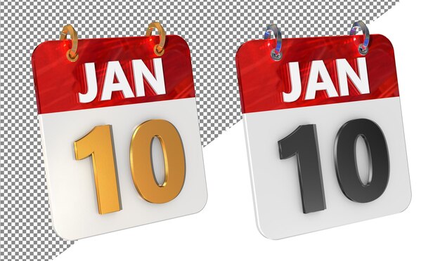 Tenth 10th january date 3d icon isolated gold amp glossy 3d rendering