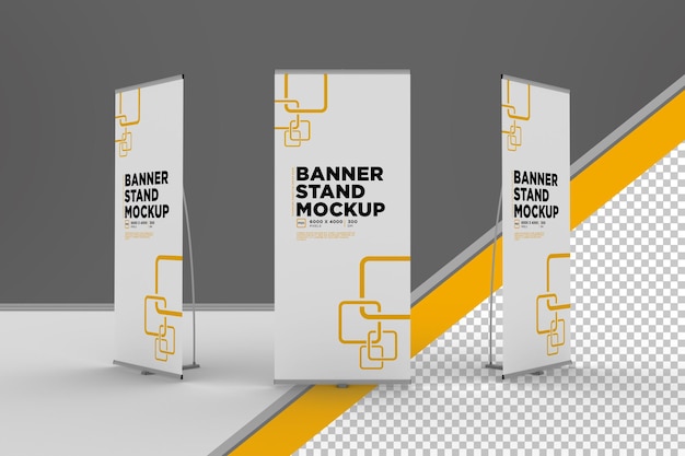 Tentoonstelling banner stand mockup arrangement gratis psd met slimme objectlagen en schaduwtransparantie