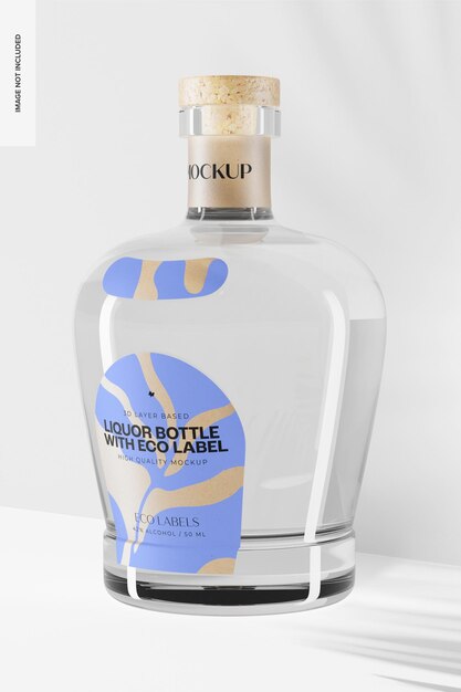 PSD bottiglia di tequila con mockup di etichetta ecologica, vista a destra