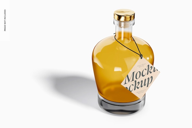 Bottiglia di tequila con tag mockup, prospettiva