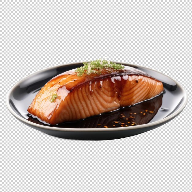 PSD teriyaki salmon isolated on transparent background generative ai