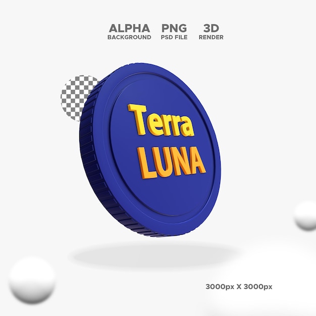 Terra luna coin 3D rendering icon for design illustration isolated object