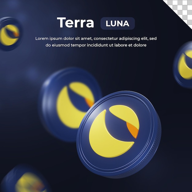 PSD terra luna cryptocurrency 동전 3d 렌더링