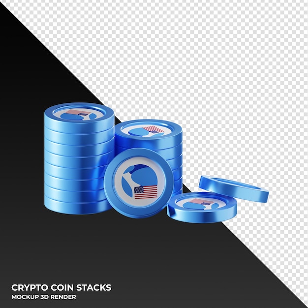 La moneta terraclassicusd ustc impila l'illustrazione di rendering 3d della criptovaluta