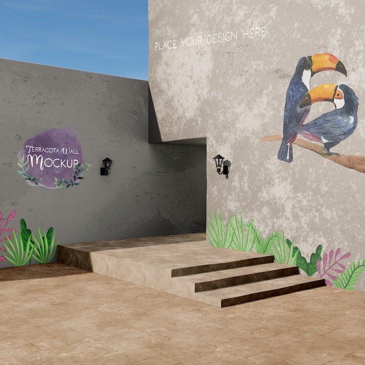 PSD terracotta colour wall mockup
