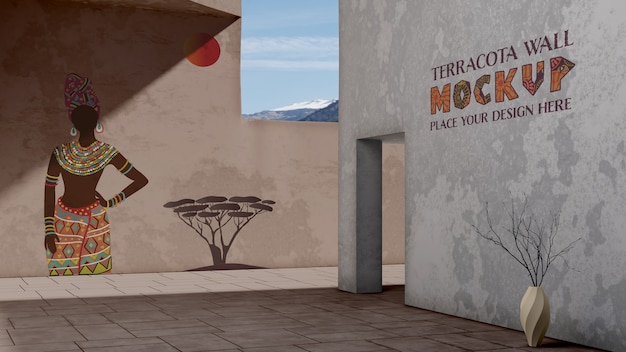 Terracotta colour wall mockup