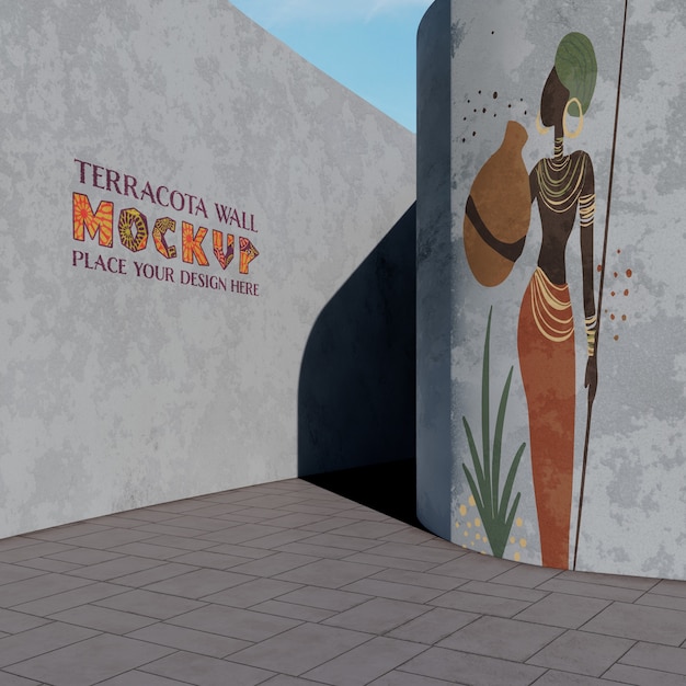 PSD terracotta colour wall mockup