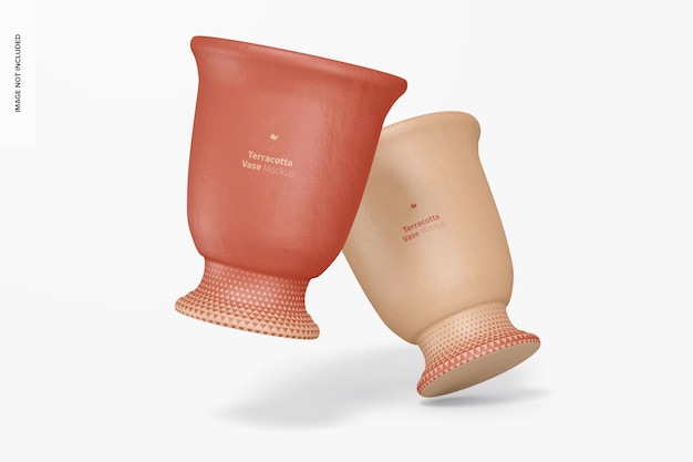 Terracotta vases mockup, falling